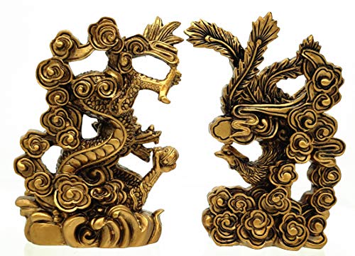 Estatua Feng Shui Dragón y Fénix decoración hogar miniatura 2