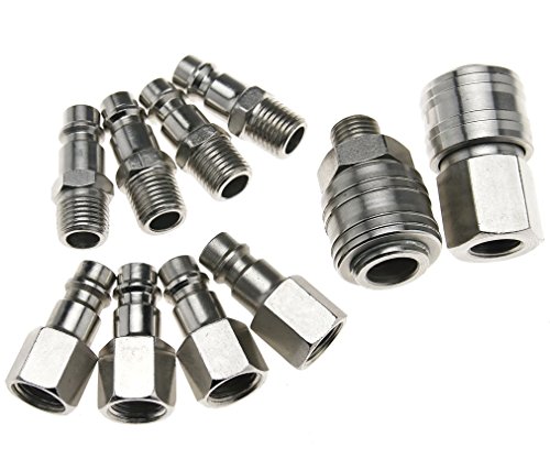 Micro Trader 10pcs Air Line Euro Hose Fitting 1/4" BSP Thread Hose Connector Fittings Set