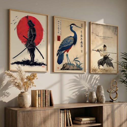 Image of kotart Japanese Samurai Motivational Art Framed Posters for Living Room Bedroom Gaming Room Studio | Aesthetic Japanese Theme Samurai Poster with Frames Wall Decor Set Of 3 (35x37 Inch)