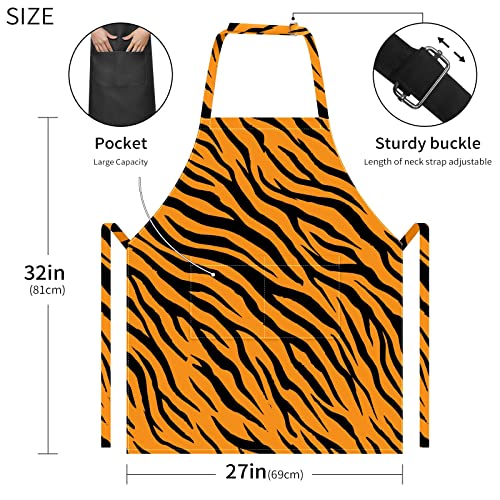 Waterproof Aprons With Pockets Gardening Apron Chef Cooking Bibs With Adjustable Neck Tiger Stripe Aprons For Garden Kitchen Baking Bbq Baking Painting Decor Barber Apron #TOP2
