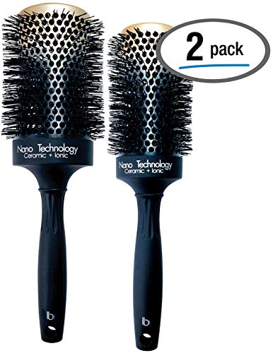 Hairbrush Set (2 Pcs), Round Ceramic Ionic Nano Technology Hairbrush by Better Beauty Products, XL/2 inch/53mm -AND- XXL/2.5 inch/65mm, Barrel with Nylon Bristles, Professional Salon Brush, Black/Gold