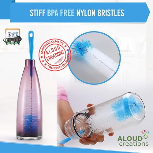 Image of ALOUD CREATIONS 4Pc Combo of Bottle Cleaning Brush | Long Handle Silicone Bottle Cleaner Brush for Washing Water Bottle, Baby Bottle, Containers, Vase & Glass | Bottle Mug Cleaning Brush | Pack of 4