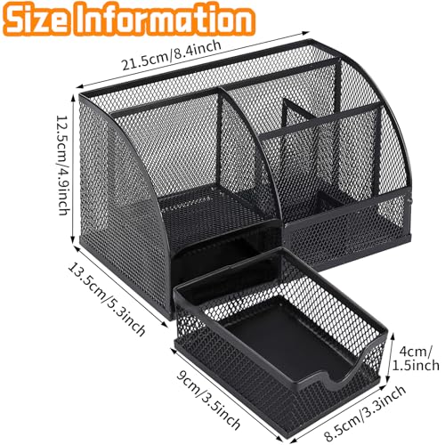 Dinhauyon Desk Supplies Organisers, Mesh Desk Organiser with 6 Compartments and 1 Sliding Drawer - Image 2