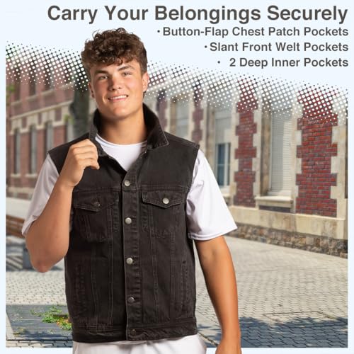 Classic Denim Vest for Men Vintage Button Front Sleeveless Jean Jacket Biker Coat for Summer S - 2XL3