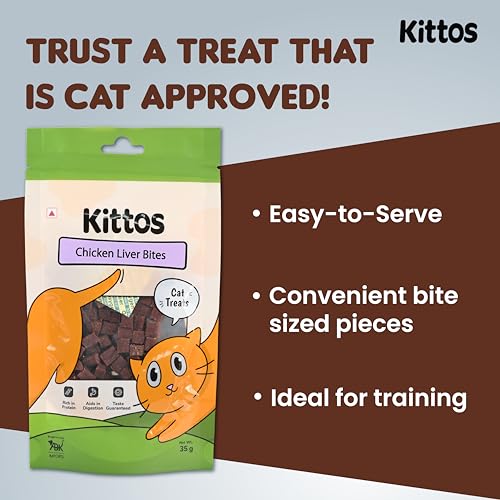Image of Kittos Chicken Liver Bites | Protein-Rich, Highly Digestible Snacks for Cats | Healthy, Tasty & Nutritious Treats for Training and Rewards | Suitable for All Life Stages - 35g Each (Pack of 3)