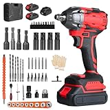 Trailabo Chave de Impacto Elétrica 48V com 2 Bateria, 55 Peças, Alta Velocidade Até 3000 RPM, Furadeira de Impacto Multiuso de 600N com Cabo de Borracha e Carregador, Parafusadeira e Furadeira