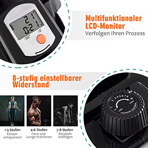 COSTWAY Rudergerät magnetisch, Rudermaschine mit 8 stufig Widerstand, Ruderbank mit LCD-Monitor, Fitnessgerät klappbar… – Bild 4