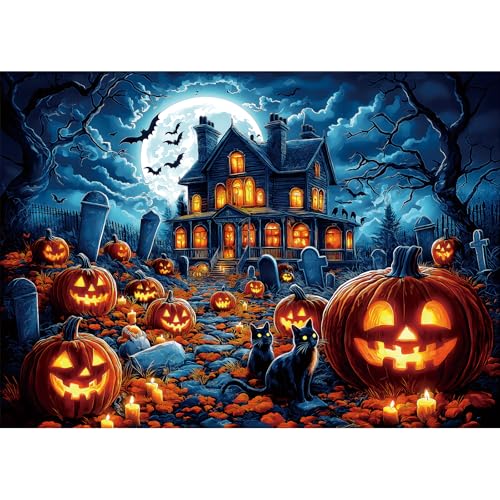 Halloween Haunted House 1000 Piece Jigsaw Puzzle for Adults - Spooky Night Graveyard Scene Challenging 1000-Piece Puzzle for Adults & Teens - Premium Quality with Reference Poster