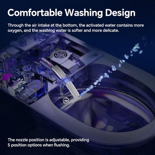 Inodoro inteligente bidé altura ADA con asiento alargado calefaccionado, doble descarga potente, lavado frontal y trasero multi-modo, 4 niveles de temperatura y presión de agua, secador de aire cálido, cerámica fácil de limpiar, plateado/blanco miniatura 2