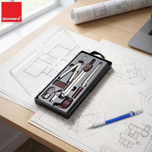 Image of Isomars Professional Technical Drawing Drafting Compass Set of 8