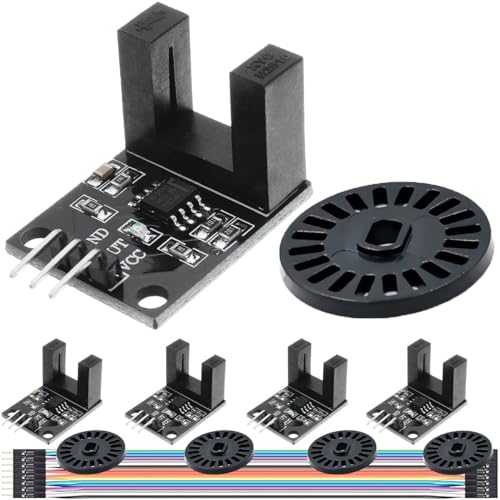 DAOKAI 5 Stück LM393 Fotoelektrischer Sensor H2010 Fotoelektrischer Infrarotsensor mit entgegengesetzter Zählung, Motorgeschwindigkeitssensormodul mit Encoderkabel