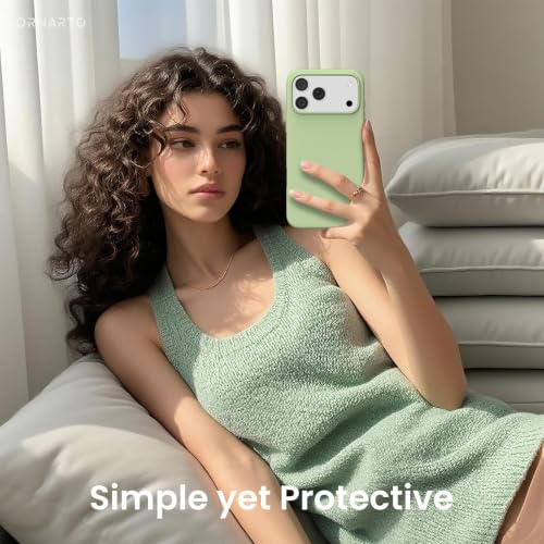 Image of ORNARTO Compatible with iPhone 17 Pro Max Case 6.9 inch, Slim Liquid Silicone 3 Layers Soft Gel Rubber Shockproof Protective Cover with Anti-Scratch Microfiber Lining-Matcha