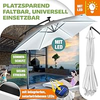KESSER® Sonnenschirm Solar Ø 300 cm/Ø 350 cm mit LED Beleuchtung, Ampelschirm mit Kurbel, Garten, Sonnenschutz, Gestell & Ständer aus Alu, UV-Schutz, wasserdicht + Windfest, 360° Funktion + Hülle – Ansicht 4