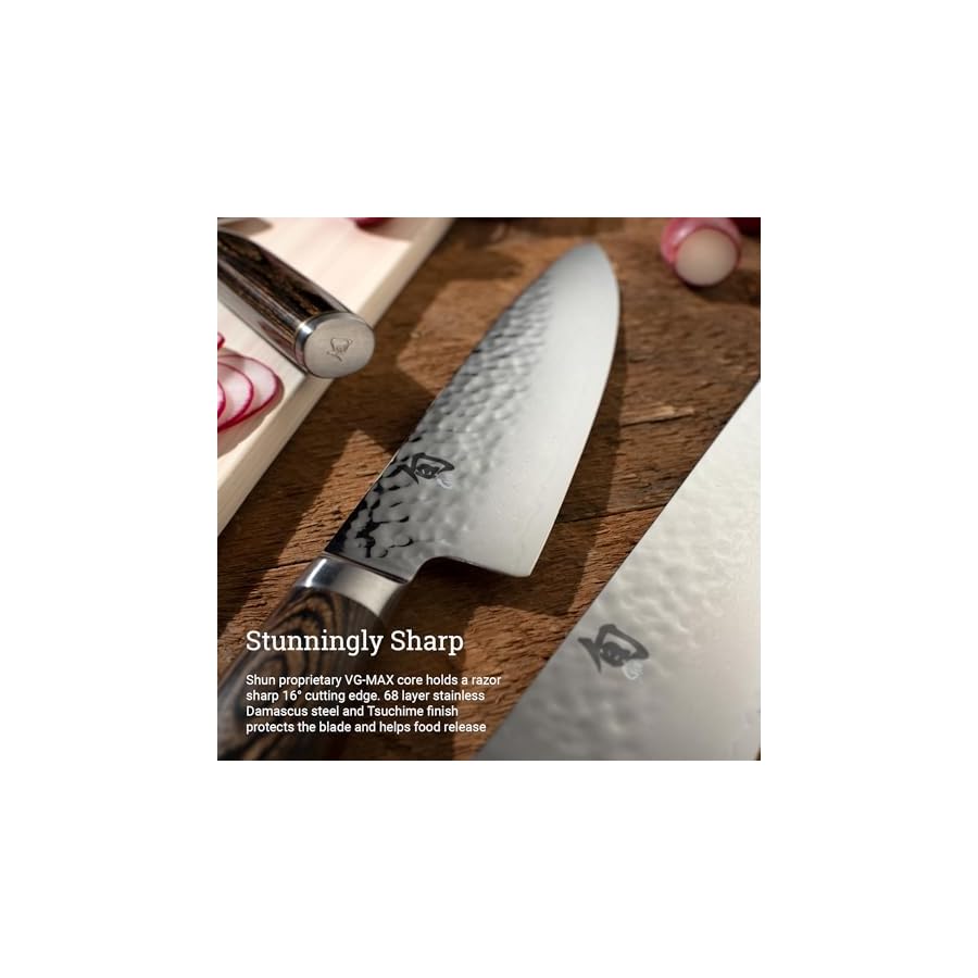Shun Premier 3 Piece Starter Set, Includes 8" Chef, 4" Paring & 6.5" Utility Knives, Handcrafted Japanese Knife Set, VG-MAX Core with Damascus Stainless Steel Cladding, Pakkawood Handle