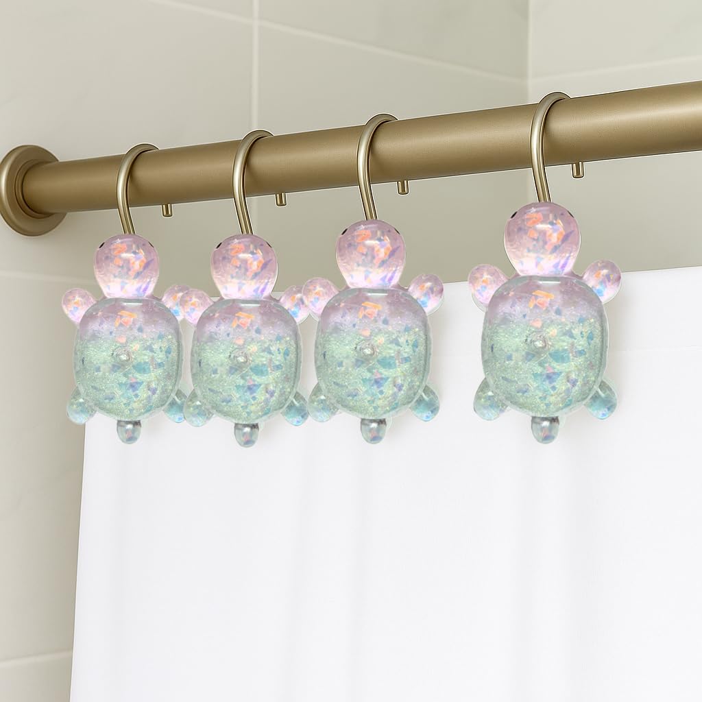 Turtle Shower Curtain Hooks Set of 12, Resin Decorative Bathroom Curtain Hangers, Cute Ocean Sea Turtle Design, Durable and Easy to Install image 4