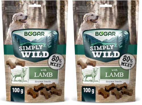 Bogar - Simply Wild - Snack per cani - Cibo per tutte le taglie di cane - Biscotti per cani a forma di osso - Integratori per animali - Gusto agnello - 100g (Confezione da 2)