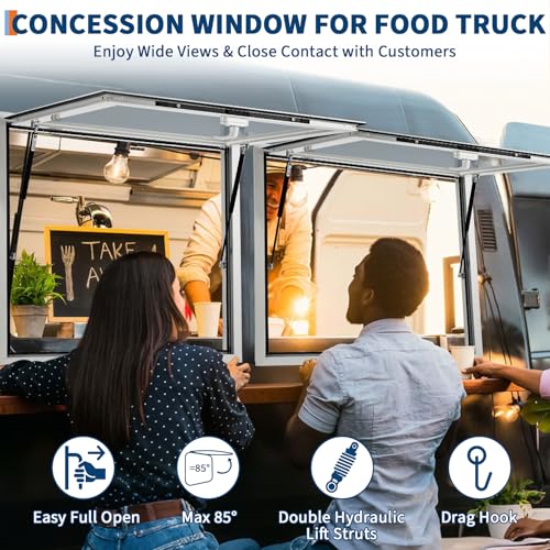 Image of 48 inchx36 inch Commercial-Grade Concession Window for Food Trucks,Outdoor Markets, Mobile Vendors，85Waterproof Awning Door with Dual-Point Security Lock， Aluminum Frame Service Opening (Glass Not Included)