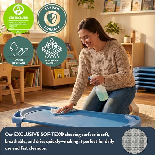 Image of Angeles Sleeping Cot Daycare Essentials, Ocean Blue, Standard, Single | Fully Assembled Toddler Cot, Breatheable Sof-Tex Mesh & Durable Steel Frame, Stackable Cots for Preschools and Daycares