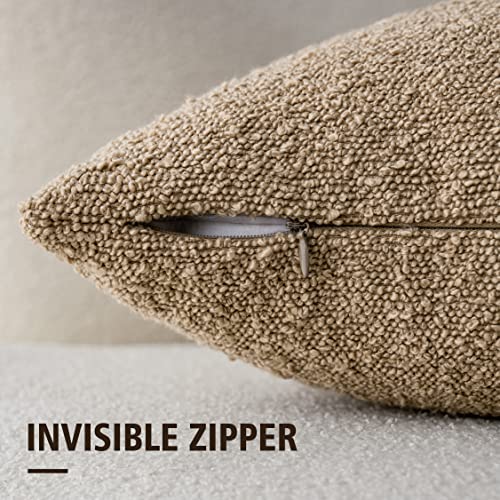 Image of Foindtower Pack of 2 Textured Boucle Throw Pillow Covers Accent Solid Pillow Cases Cozy Soft Decorative Couch Cushion Case for Chair Sofa Bedroom Living Room Home Decor, 18 x 18 Inch,Camel