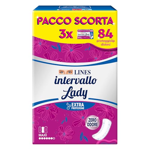 LINES INTERVALLO LADY PROTEGGISLIP, salvaslip distesi per tutti i tipi di perdite, protezione aggiuntiva, zero odore, confezione scorta