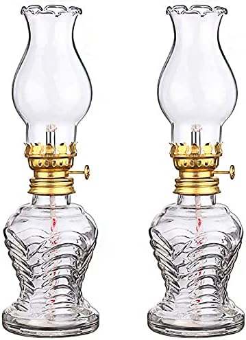 Rustic Kerosene Lamps(Set of 2),5.8''Oil Lamps with Hurricane Glass,Oil Lantern for Indoor Emergency Lighting Decoration,Outdoor Use