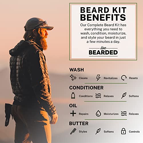 Live Bearded Complete Beard Grooming Kit - Tombstone - Beard Conditioner, Beard Wash, Beard Oil And Beard Butter - All-Natural Beard Growth Support With Shea Butter, Jojoba Oil And More - Made In Usa #TOP2