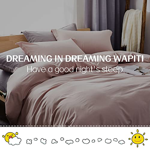 Dreaming Wapiti Duvet Cover Queen,Washed Microfiber Pink Queen Size Duvet Cover Set,Solid Color - Soft and Breathable with Zipper Closure & Corner Ties (Pink Mocha, Queen)