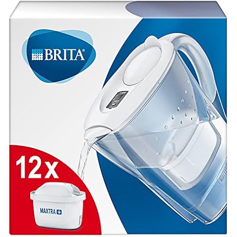 BRITA Wasserfilter Marella weiß inkl. 12 MAXTRA+ Filterkartuschen (Jahrespaket) - Filter-Kanne (2,4l) zur Reduzierung von Kalk, Chlor, Blei & Kupfer im Wasser - jetzt in nachhaltiger Verpackung Cover