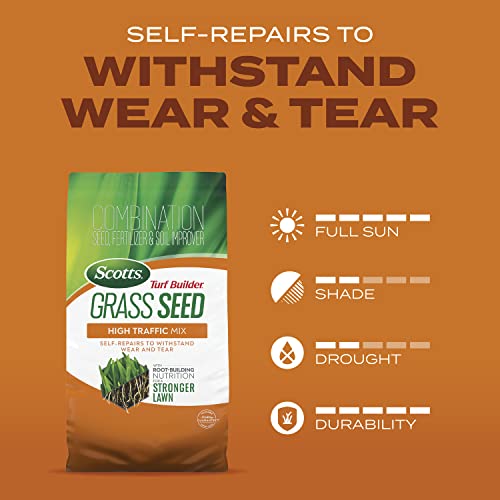 Scotts Turf Builder Grass Seed High Traffic Mix With Fertilizer And Soil Improver, Self-Repairs, 5.6 Lbs. #TOP7