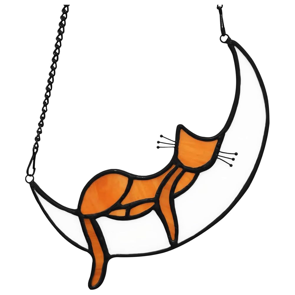 CTRLZS Orange Cat Lovers Gifts Stained Glass Window Hangings Sleeping Cat for Window