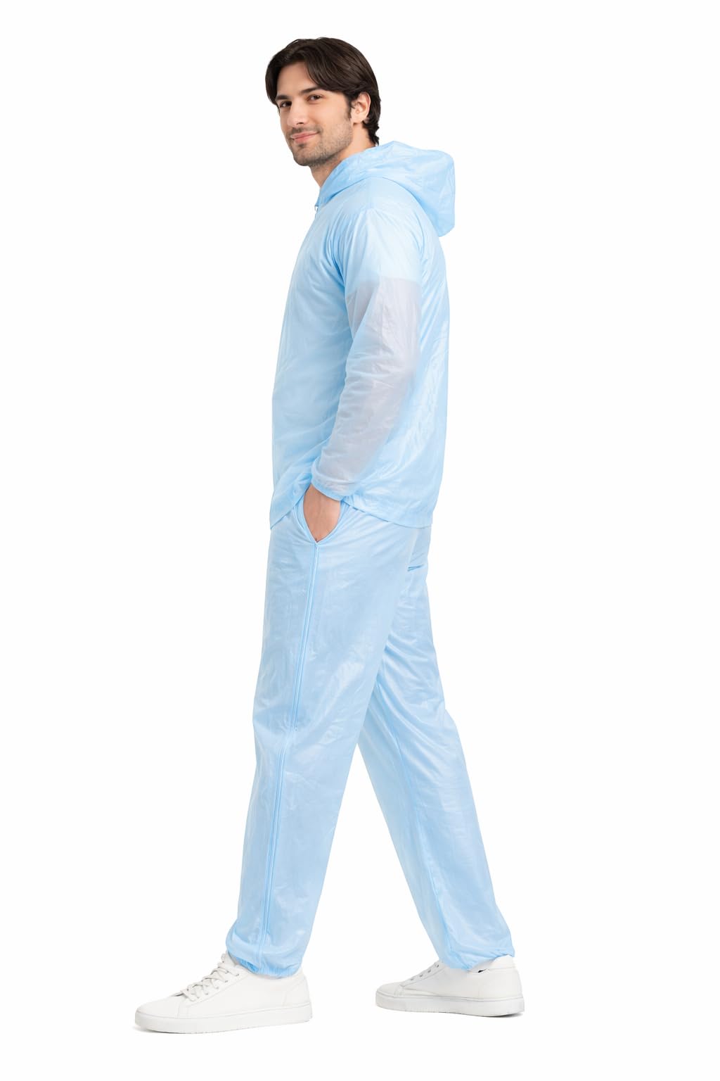 Disposable Raincoat Set with Hood, Blue, Waterproof Rain Suit with Jacket and Pants for Men-image-9