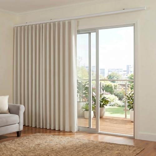 Image of hoeflife Room Divider Curtains Blackout Floor to Ceiling Curtain with Hook Sliding Door Curtains Ceiling Mount Extra Wide Curtain Wall Divider for Room Separation (Beige, W100 x H84 Inch)