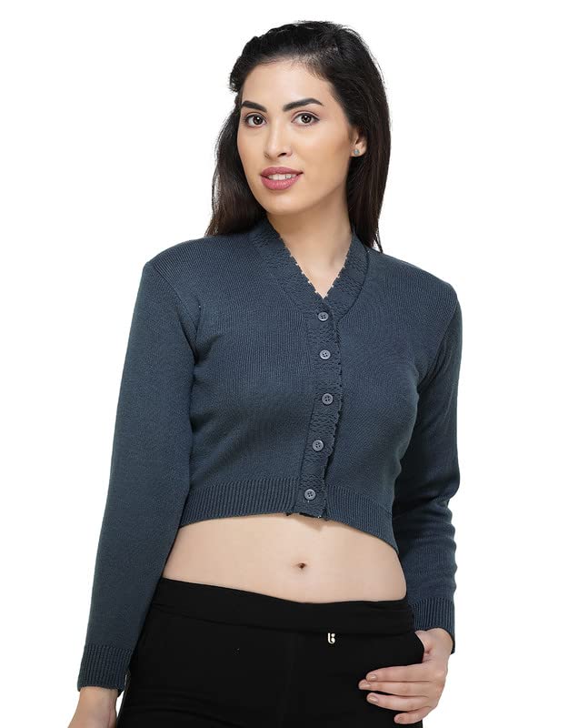 Image of Women Winter Wear V-Neck Full Sleeves Regular Fit Woollen Blouse