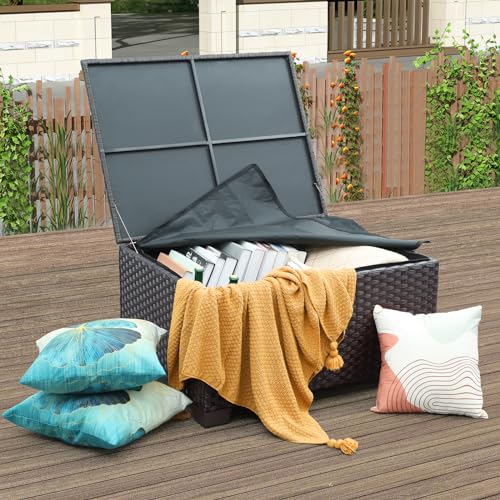 Waroom Outdoor Pe Wicker Coffee Table - Resin Rattan Patio Table Garden Furniture Backyard Storage Table With Waterproof Lining Bag thumb #2