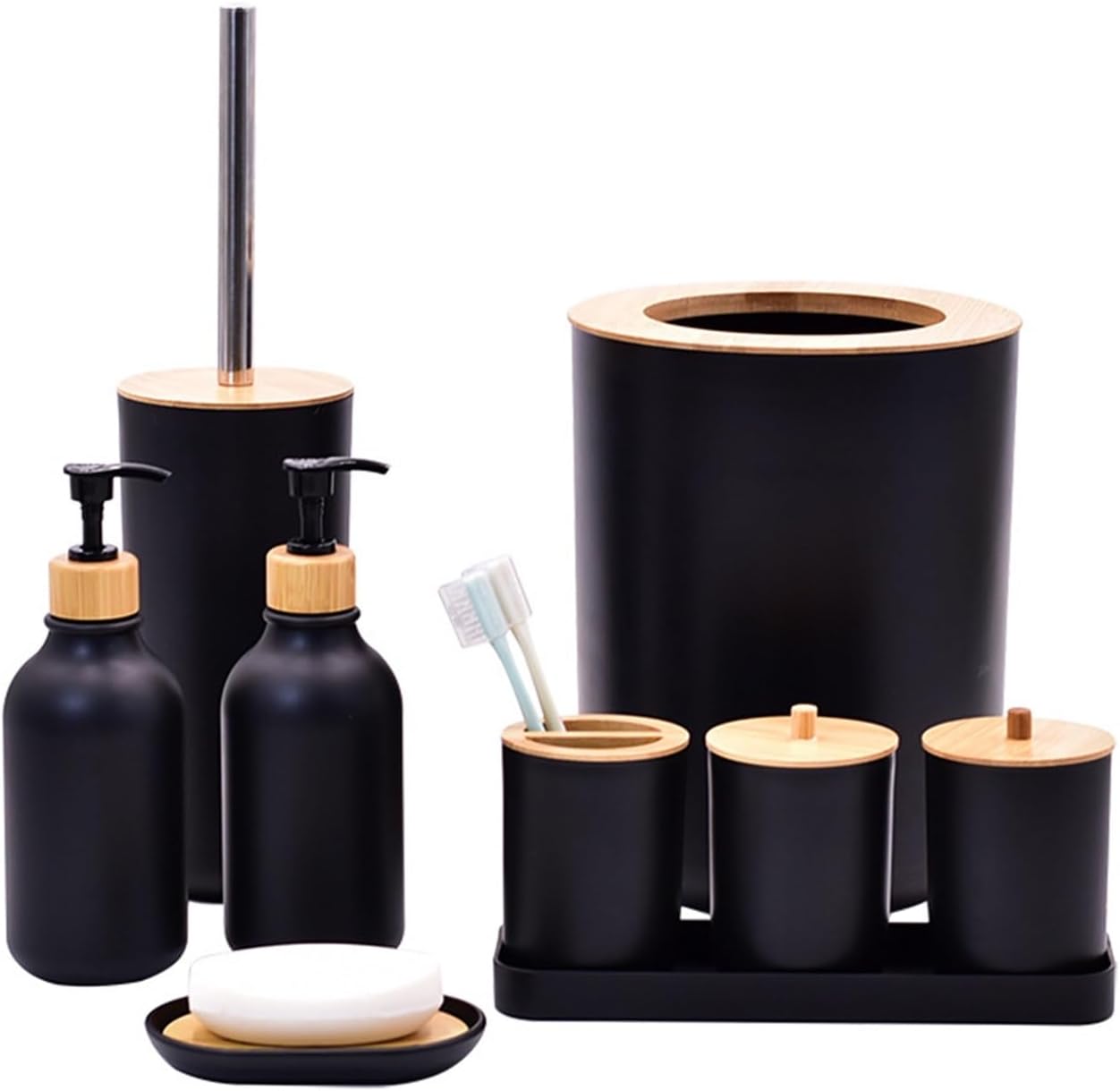 TEMKIN Simple Bathroom Washing Set Bathroom Bath Combination kit Toilet Tooth Cup Tooth Set Hand sanitizer Bottle Supplies (Color : Black)