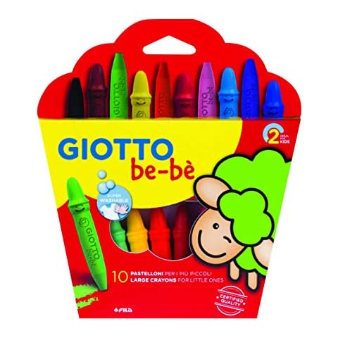 Giotto be-bè Large Wax Crayons, 10 Assorted Colours, Super-Washable, Ideal for Children and Schools Cover