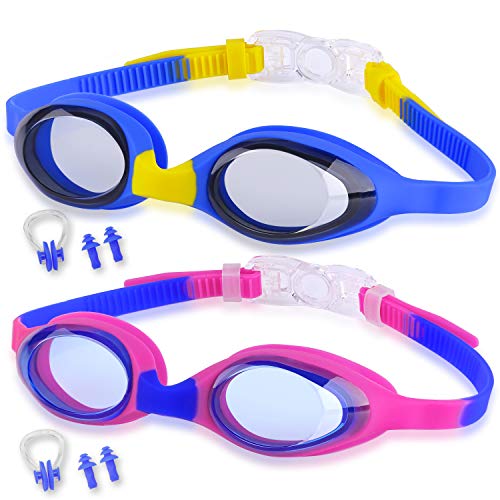 COOLOO - Gafas de natación para niños, niños y adolescentes de 3 a 15 años, antivaho impermeable, protección UV, A.Azul+Rosa