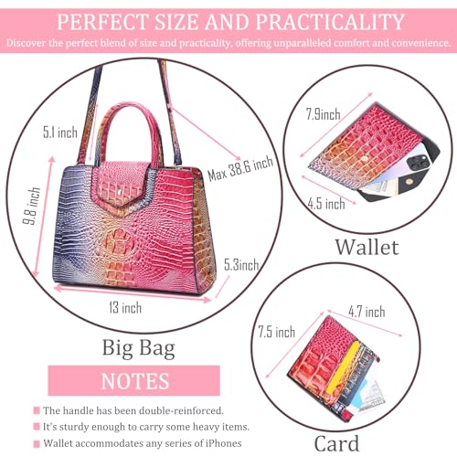 Image of Makcr Joacbv Women Embossed Pattern Satchel Handbags Wallet 3 pcs Set Crossbody Tote Top Handle Vegan Leather Ladies Bag | Embossed Pattern