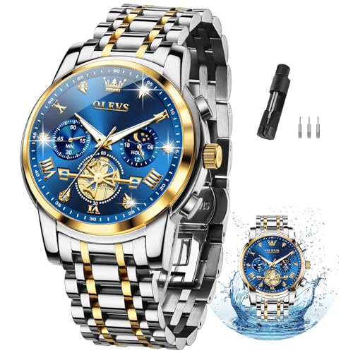 Image of OLEVS Watches for Men Luxury Dress Stainless Steel Waterproof Chronograph