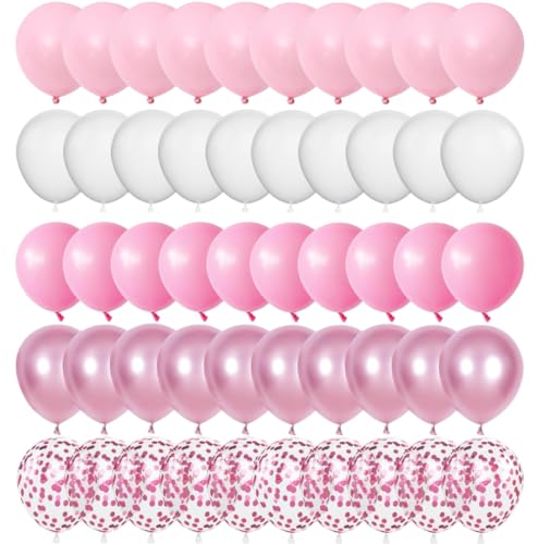Image of 60pc Light Pink Balloons Metallic Pink Balloon Pink Latex Ballons and Pear White Balloons for Birthday Baby Shower Princess Party Decorations