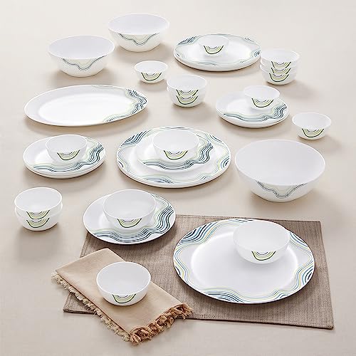 Image of Larah By Borosil Moon Mia Dinner Set - 36 Pcs, Opal Glass Dinner Plates & Bowls Crockery Set for Dinning, White
