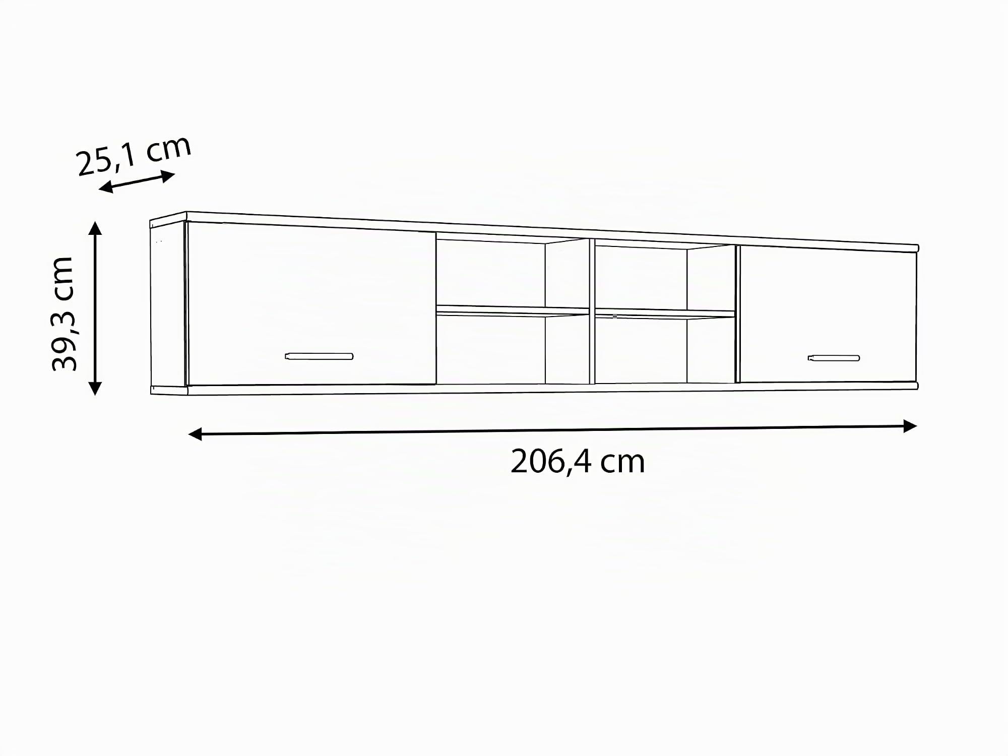 FORTE Lupo Wandregal mit 2 Türen, Holzwerkstoff, Betonoptik Grau mit Weiß , B x H x T: 206,4 x 39,3 x 25,1 cm