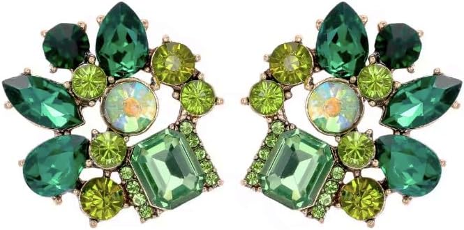Art Deco Antique Retro Vintage Style Dark Hunter Emerald Peridot Lime Olive Green Rhinestone Bridal Bridesmaid Wedding Prom Cluster Earrings