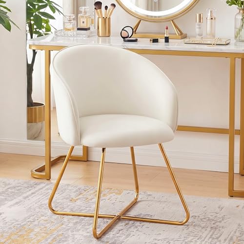 Hellove Chaise de Coiffeuse en Velours avec Pieds en Métal Doré, Fauteille Salon Rembourré Moderne, Confort Mid-Centry Petit Fauteuil avec Accoudoirs et Dossier pour...