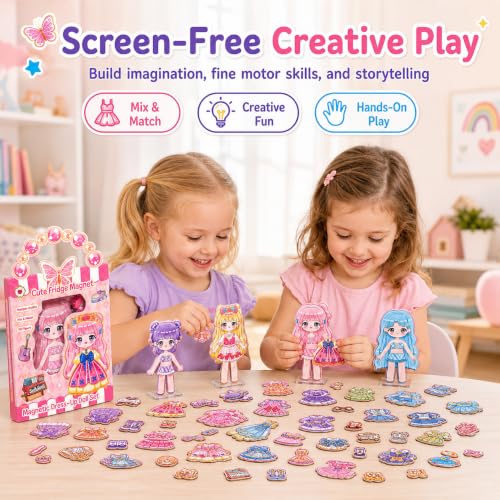 Magnetic Dress Up Dolls for Girls, 87PCS Princess Magnet Dolls with Foil Art & DIY Accessories, Airplane Car Road Trip Activity Set, Pretend Play Set Birthday Gift for Toddlers Kids Ages 3 4 5 6 7 8 - Image 3