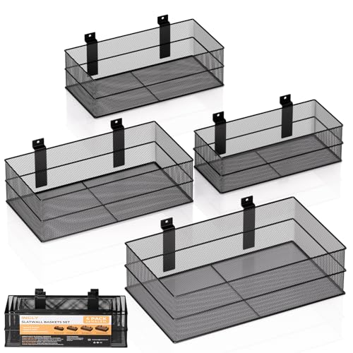 INCLY 4 Pack Upgrade Slatwall Baskets Heavy Duty Metal Mesh Basket