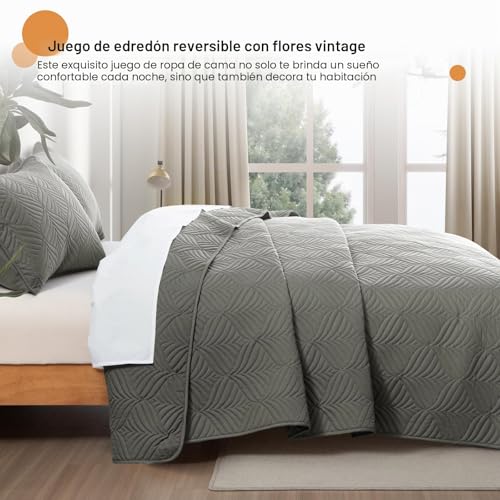 Miniatura 4 de Whale Flotilla Colcha Moderna De 220 X 240 Cm, Colcha Con 2 Fundas De Almohada, Edredón De Microfibra Con Estampado En Relieve, Ropa De Cama Ligera Y Suave Para 4 Estaciones, Gris