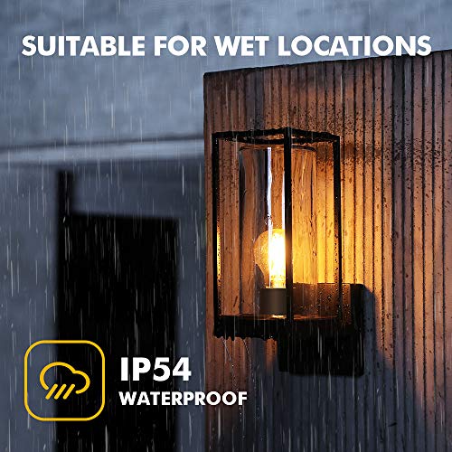Image of LUTEC Flair 5288801012 Outdoor LED Wall Sconce, Matte Black Porch Light Fixtures, Outdoor Coach Light with Clear Glass Shade, Exterior Light Fixtures Wall Mount