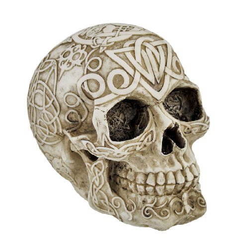 Private Label Celtic Owl Knotwork Human Skull Statue Pagan