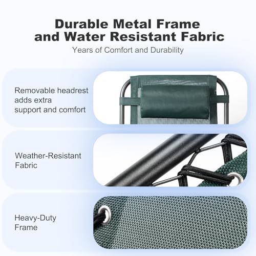 Nazhura Set of 2 Relaxing Recliners Patio Chairs Adjustable Steel Mesh Zero Gravity Lounge Chair Beach Chairs with Pillow and Cup Holder (Dark Green) - Thumbnail 5